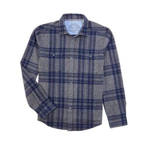 Tommy Bahama Fireside Cove Flannel Camp Shirt Long Sleeve Ocean Deep Large